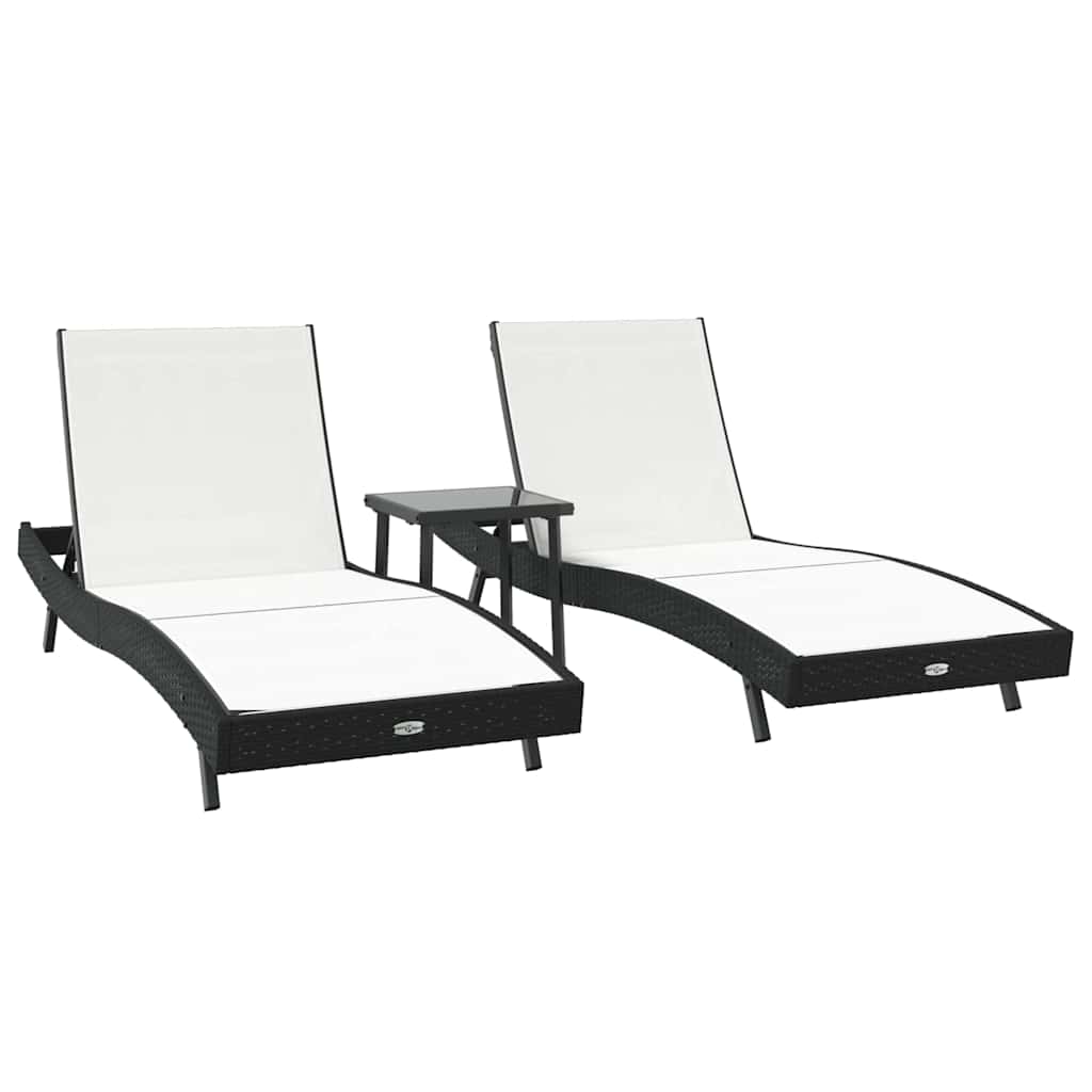 Lettini prendisole 3 pcs Nero e Bianco 40 x 40 x 40.5 cm polyrattan 3381204