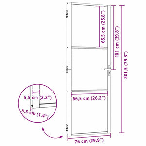 vidaXL Porta Interna Nero 76 x 201.5 cm Vetro temperato, Alluminio