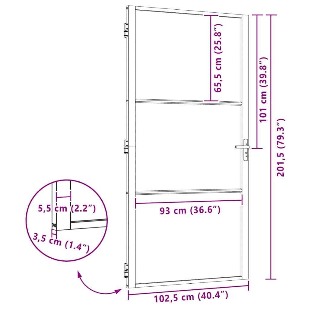 vidaXL Porta Interna Nero 102.5 x 201.5 cm Vetro temperato, Alluminio