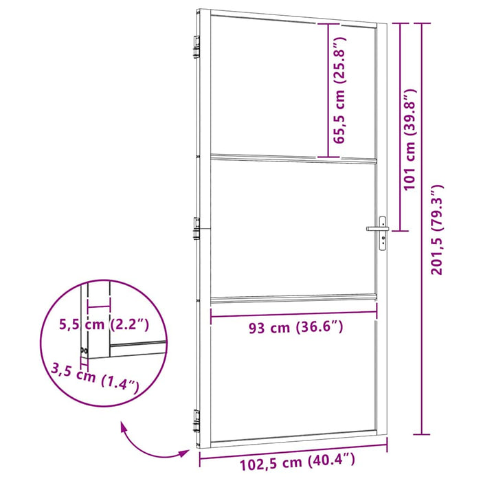vidaXL Porta Interna Nero 102.5 x 201.5 cm Vetro temperato, Alluminio