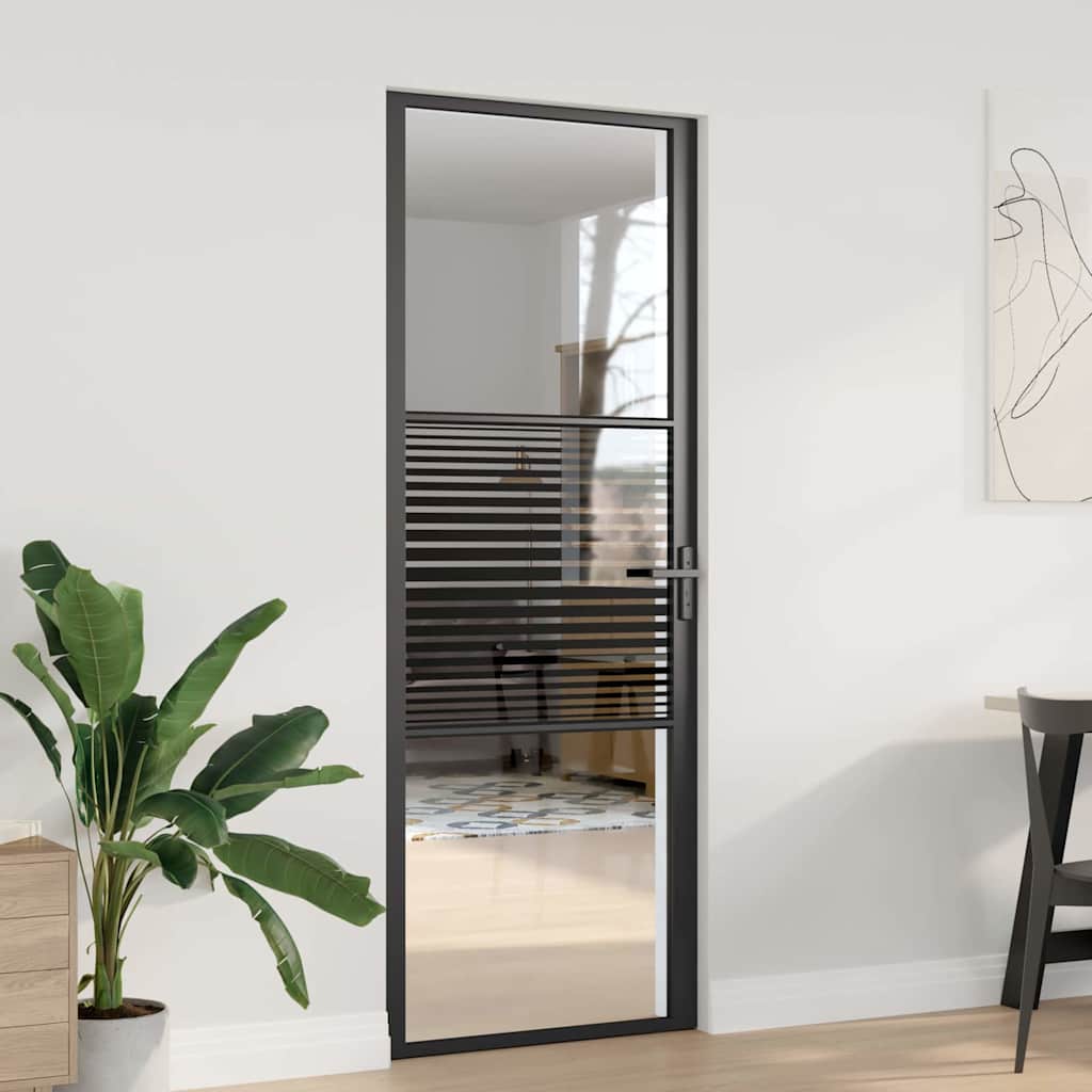 vidaXL Porta Interna Nero 76 x 201.5 cm Vetro temperato, Alluminio