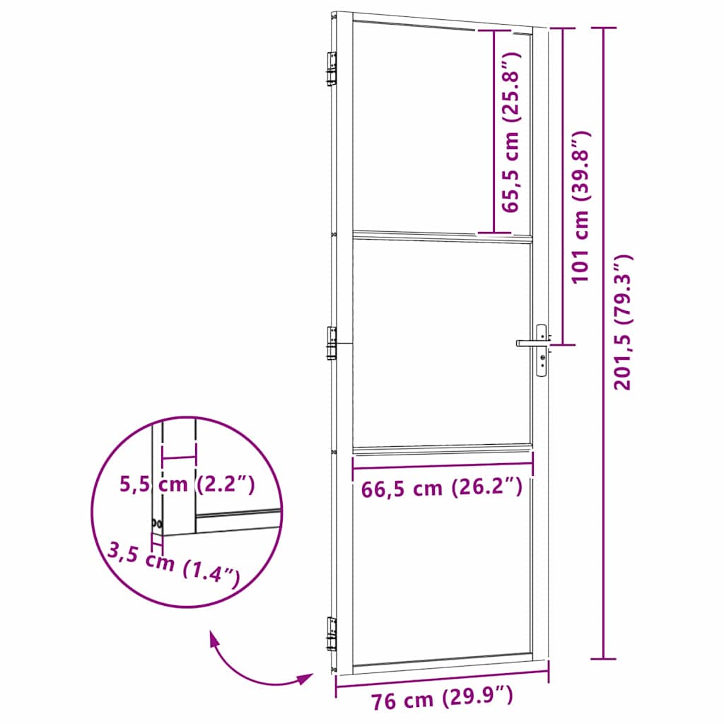 vidaXL Porta Interna Nero 76 x 201.5 cm Vetro temperato, Alluminio