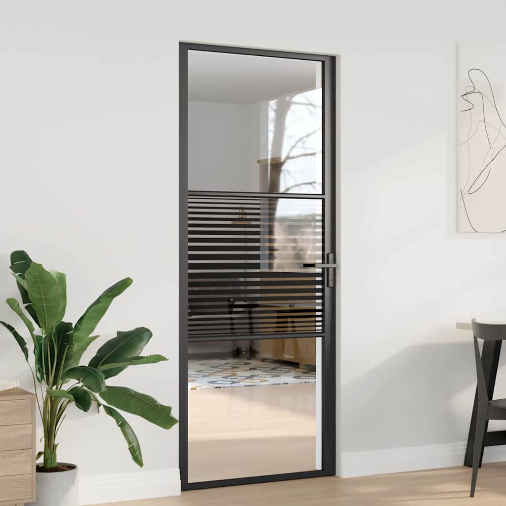 vidaXL Porta Interna Nero 83 x 201.5 cm Vetro temperato, Alluminio