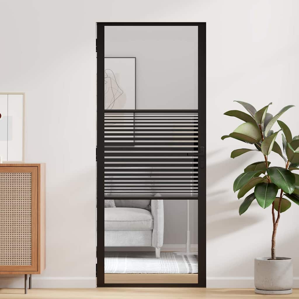 vidaXL Porta Interna Nero 83 x 201.5 cm Vetro temperato, Alluminio