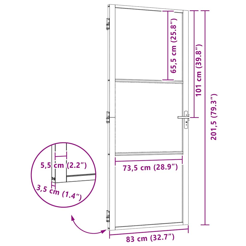 vidaXL Porta Interna Nero 83 x 201.5 cm Vetro temperato, Alluminio