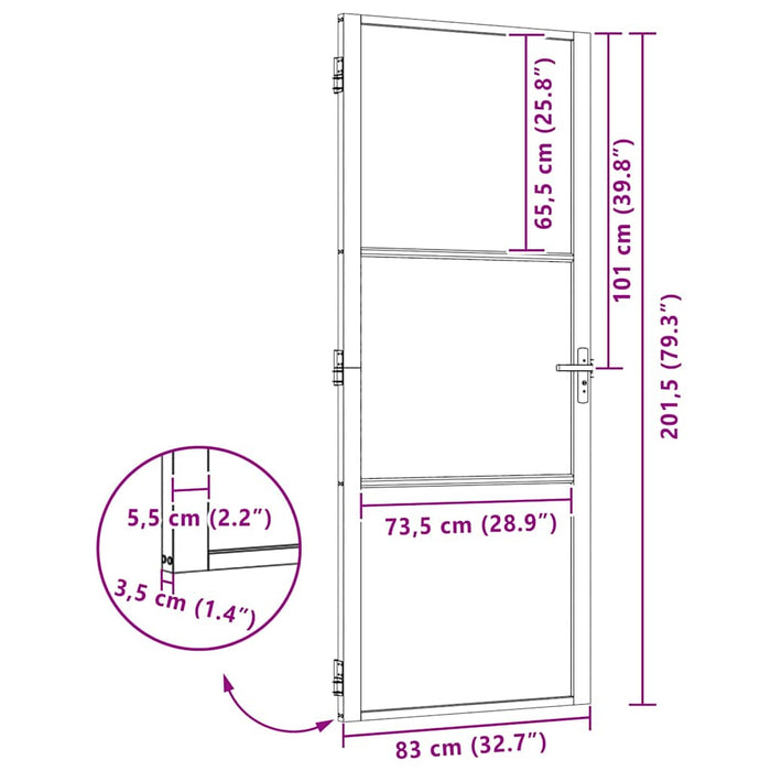 vidaXL Porta Interna Nero 83 x 201.5 cm Vetro temperato, Alluminio