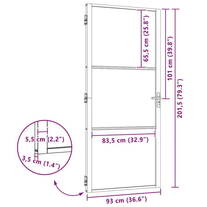 vidaXL Porta Interna Nero 93 x 201.5 cm Vetro temperato, Alluminio