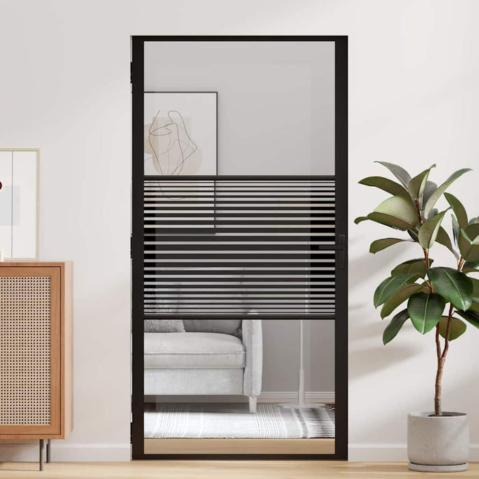vidaXL Porta Interna Nero 102.5 x 201.5 cm Vetro temperato, Alluminio