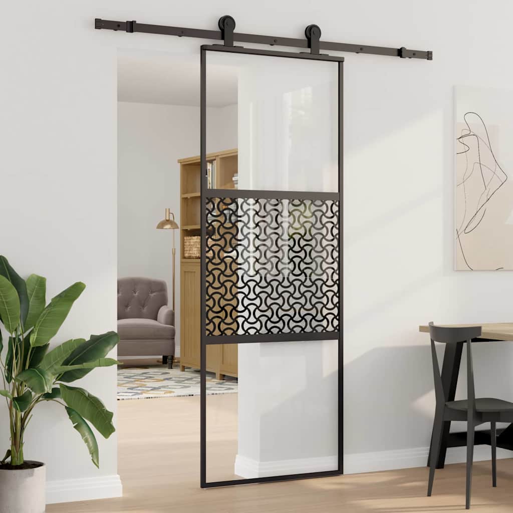vidaXL Porta scorrevole Nero 76 x 205 cm Vetro temperato, Alluminio
