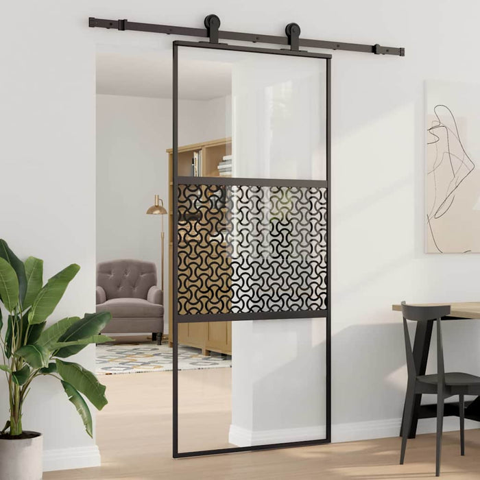 vidaXL Porta scorrevole Nero 90 x 205 cm Vetro temperato, Alluminio