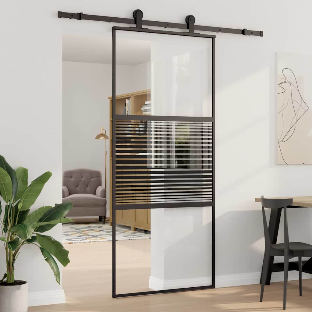 vidaXL Porta scorrevole Nero 90 x 205 cm Vetro temperato, Alluminio
