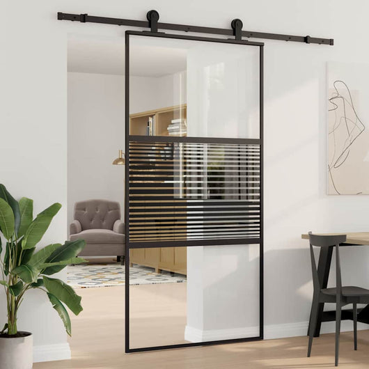 vidaXL Porta scorrevole Nero 102.5 x 205 cm Vetro temperato, Alluminio