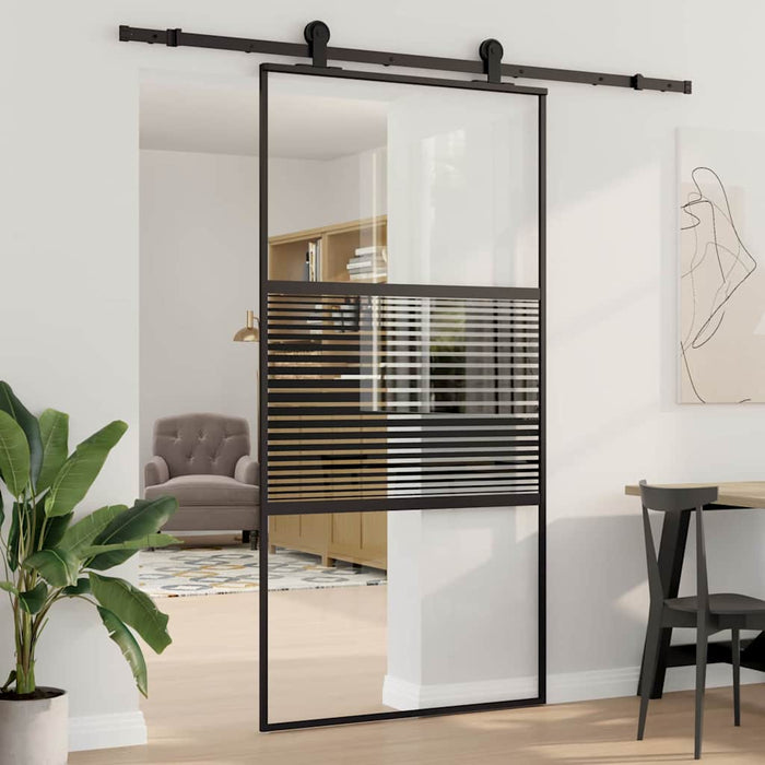 vidaXL Porta scorrevole Nero 102.5 x 205 cm Vetro temperato, Alluminio