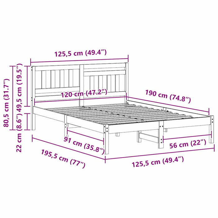 vidaXL Struttura del letto Marrone 120 x 190 cm Legno di pino massello