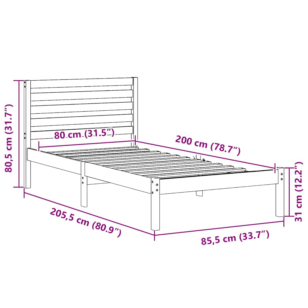 vidaXL Struttura del letto Bianco 80 x 200 cm Legno di pino massello