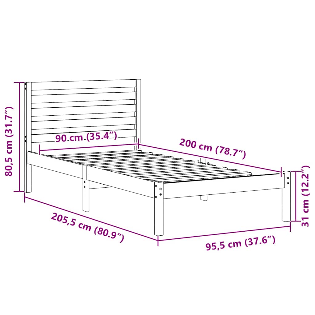 vidaXL Struttura del letto Bianco 90 x 200 cm Legno di pino massello