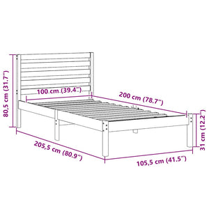 Struttura del letto Bianco 100 x 200 cm Pino massello 872267