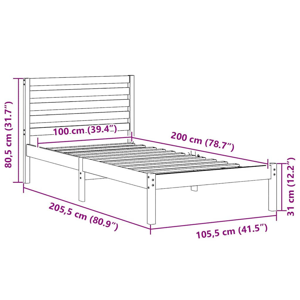 vidaXL Struttura del letto Bianco 75 x 190 cm Legno di pino massello