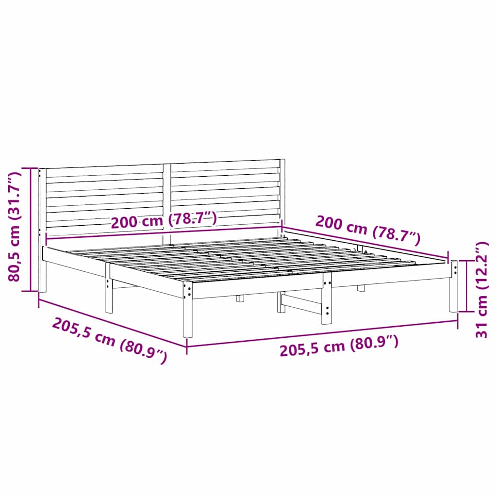 vidaXL Struttura del letto con testiera Cera marrone 200 x 200 cm