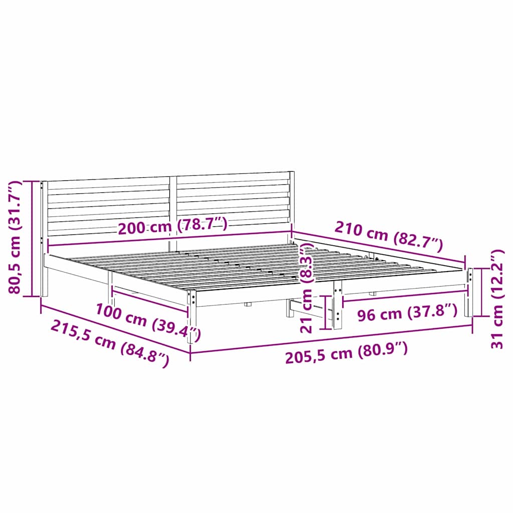 vidaXL Struttura del letto con testiera Cera marrone 200 x 210 cm