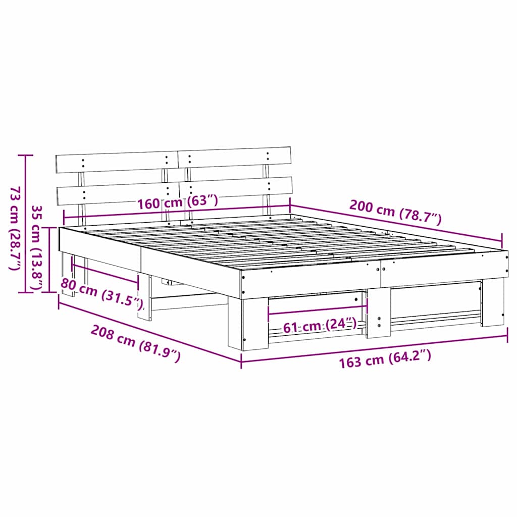 vidaXL Struttura del letto Bianco 160 x 200 cm Legno di pino massello