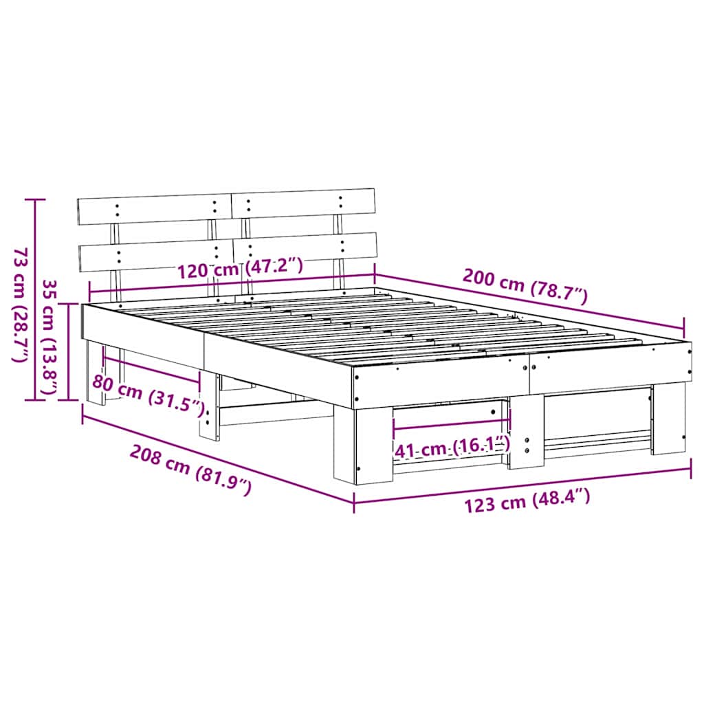 vidaXL Struttura del letto con testiera Cera marrone 120 x 200 cm