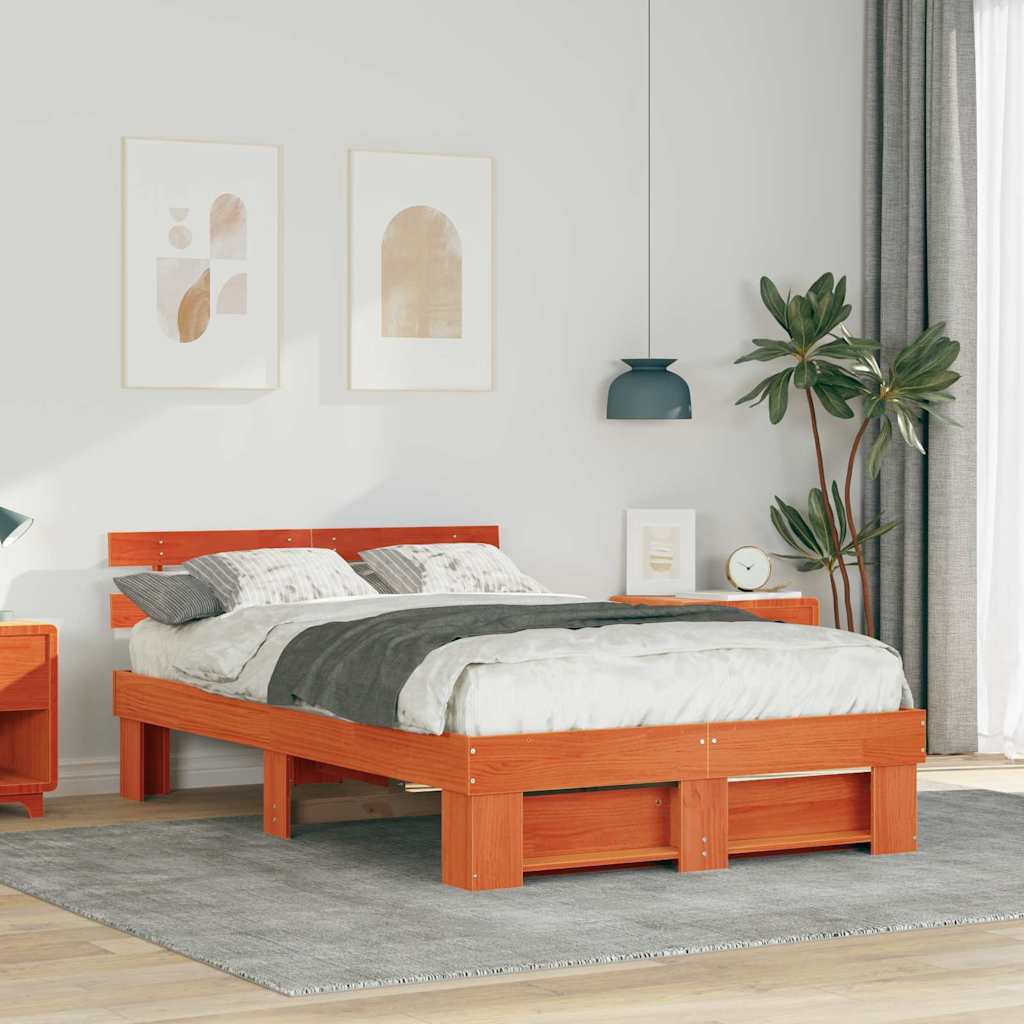 vidaXL Struttura del letto con testiera Cera marrone 140 x 190 cm