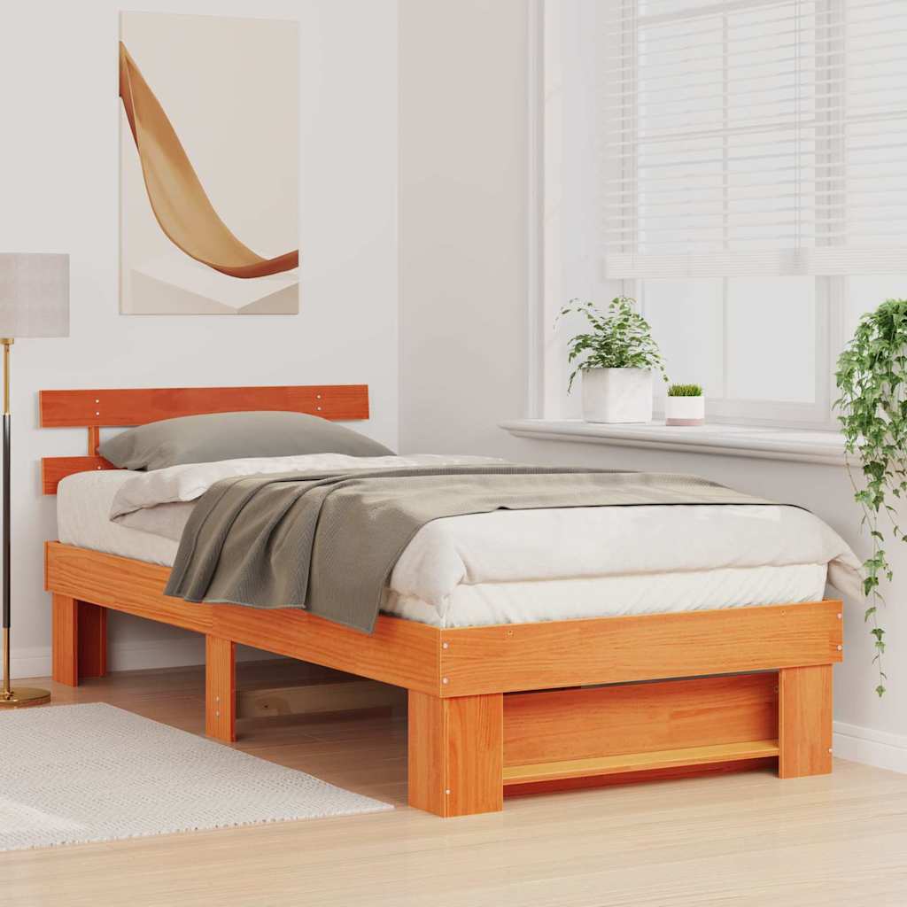 vidaXL Struttura del letto con testiera Cera marrone 75 x 190 cm