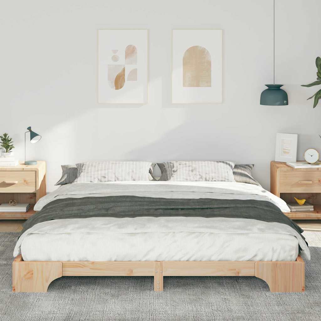 vidaXL Struttura letto a terra Marrone Legno di pino massello