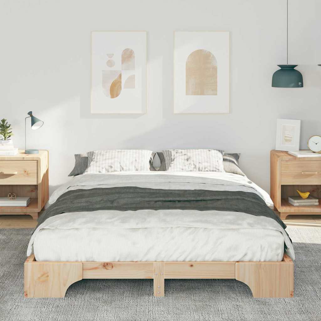 vidaXL Struttura letto a terra Marrone Legno di pino massello