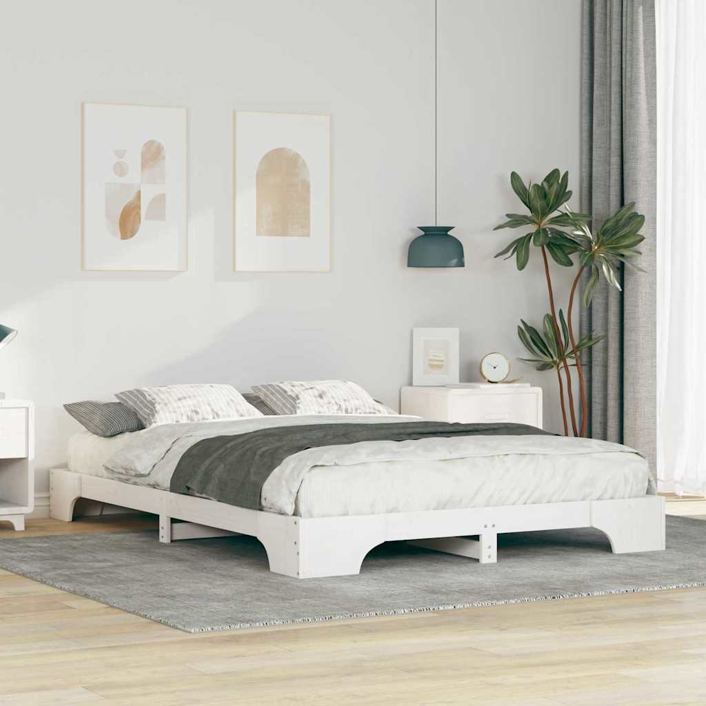 vidaXL Struttura letto a terra Bianco Legno di pino massello