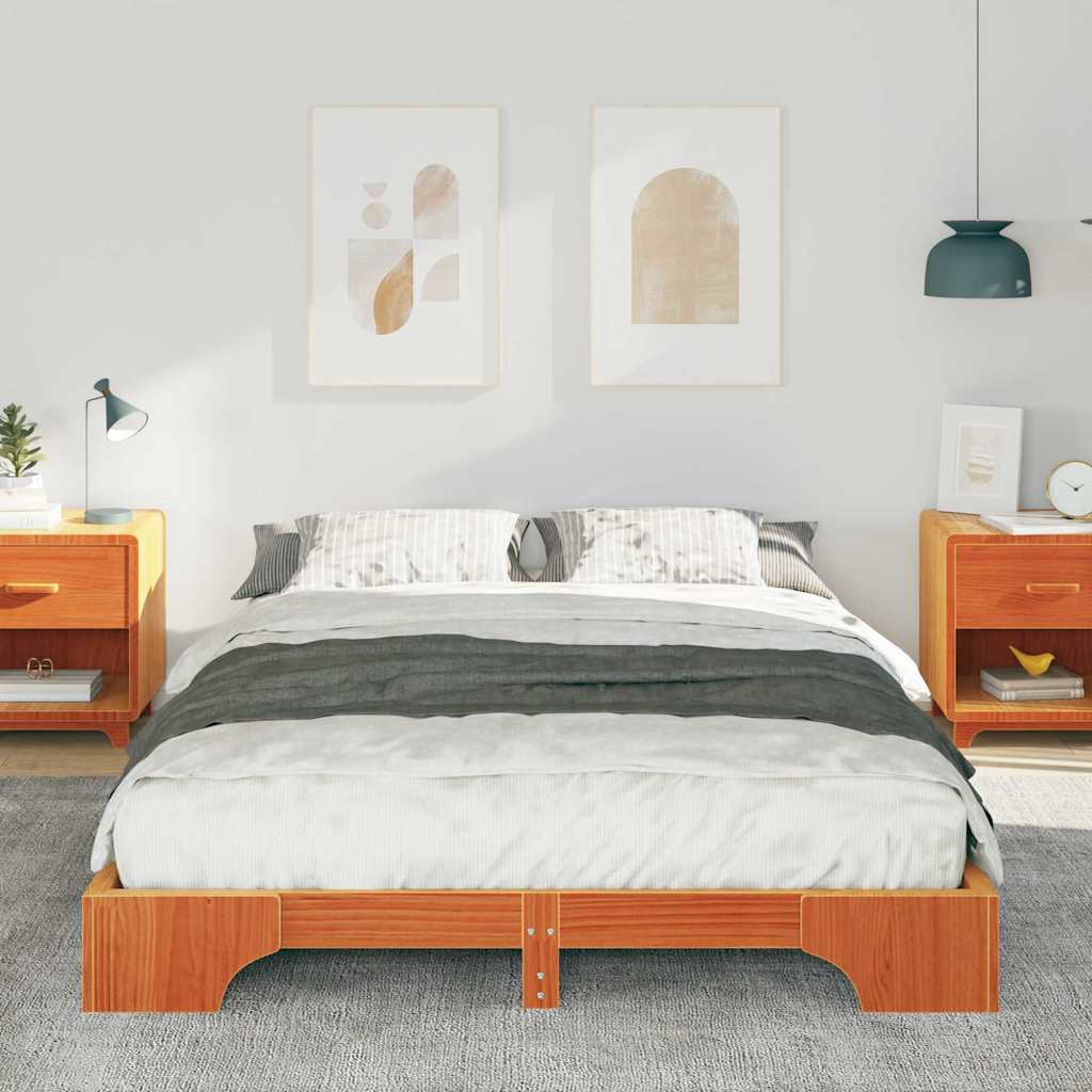 vidaXL Struttura letto a terra Marrone Legno di pino massello