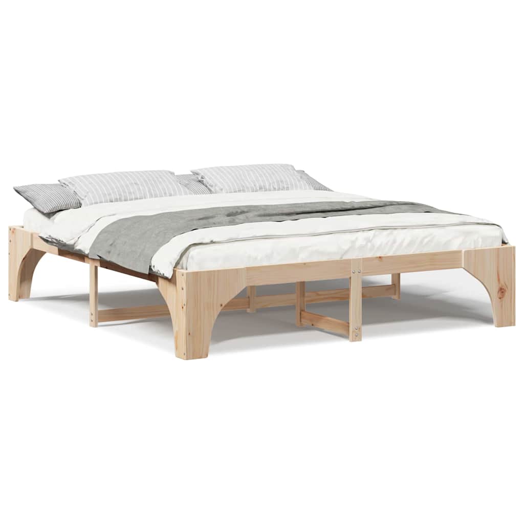 vidaXL Struttura letto a terra Marrone Legno di pino massello