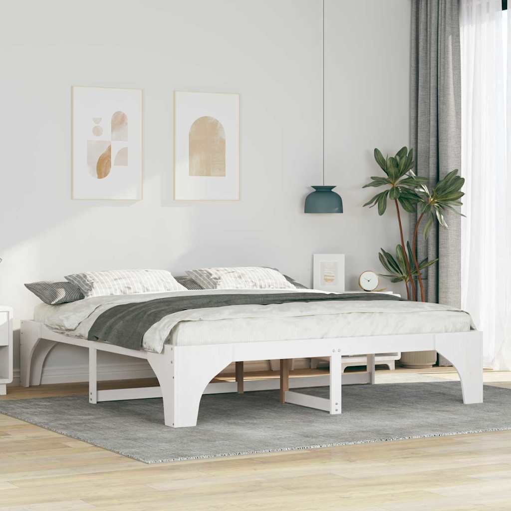vidaXL Struttura letto a terra Bianco Legno di pino massello