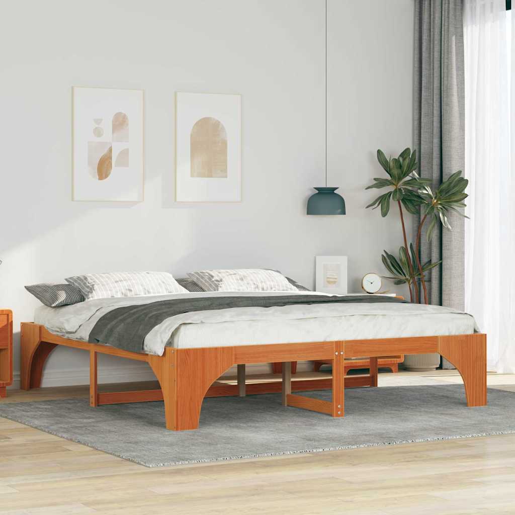 vidaXL Struttura letto a terra Marrone Legno di pino massello