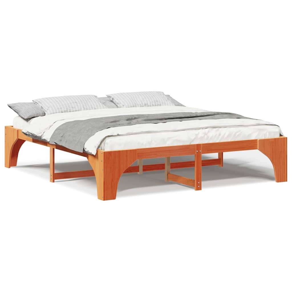 vidaXL Struttura letto a terra Marrone Legno di pino massello