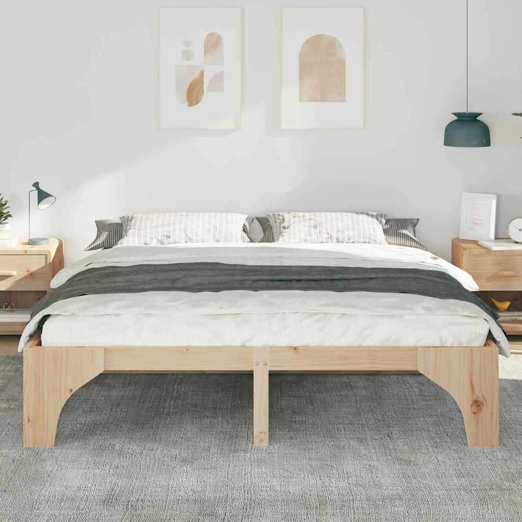 vidaXL Struttura letto a terra Marrone Legno di pino massello