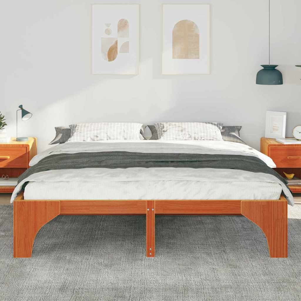 vidaXL Struttura letto a terra Marrone Legno di pino massello