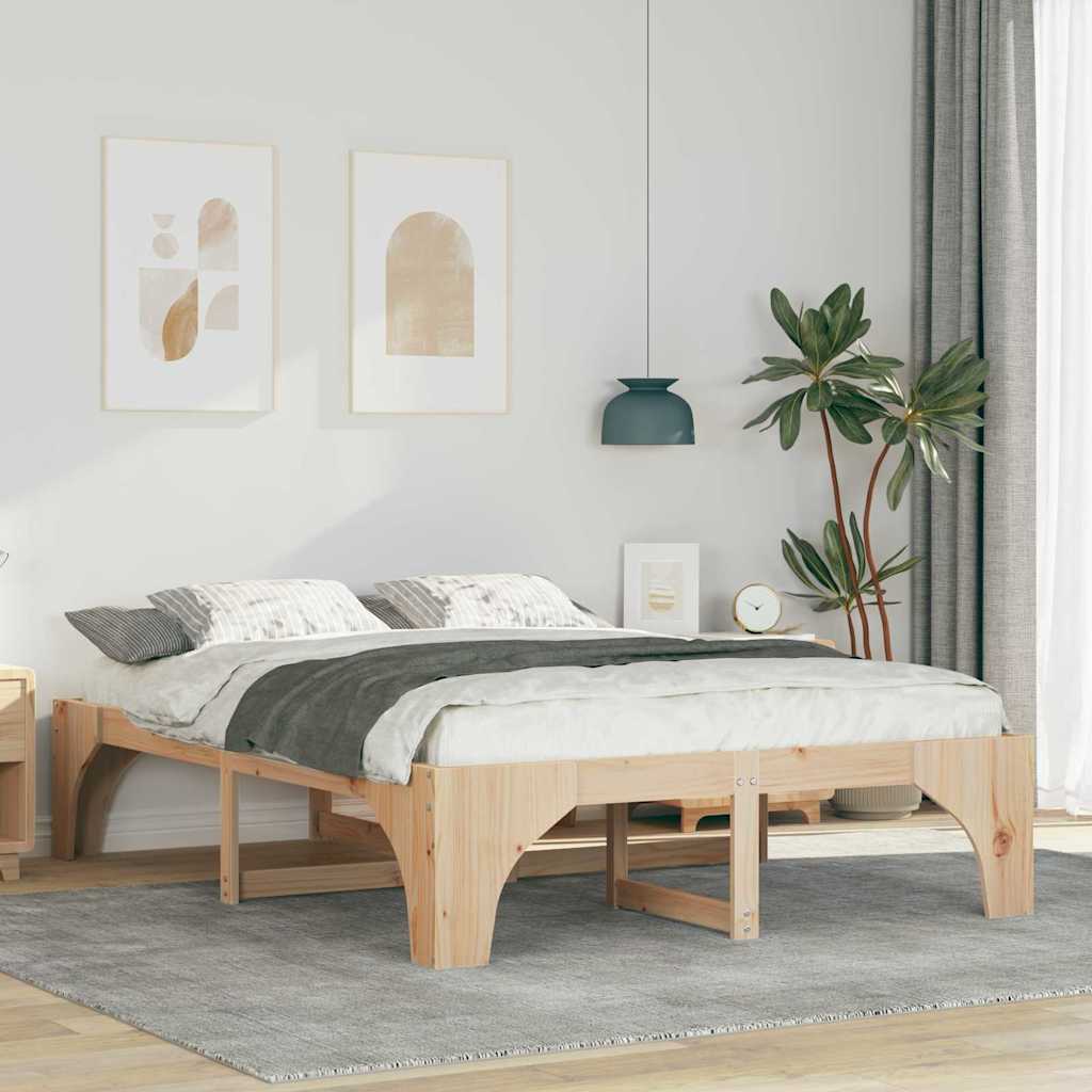 vidaXL Struttura letto a terra Marrone Legno di pino massello