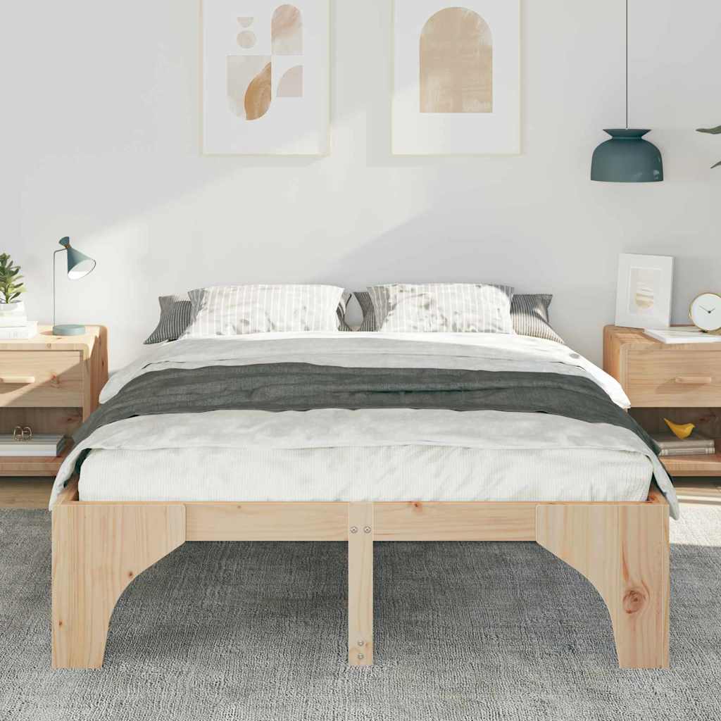 vidaXL Struttura letto a terra Marrone Legno di pino massello