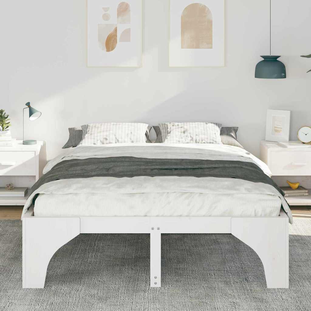 vidaXL Struttura letto a terra Bianco Legno di pino massello