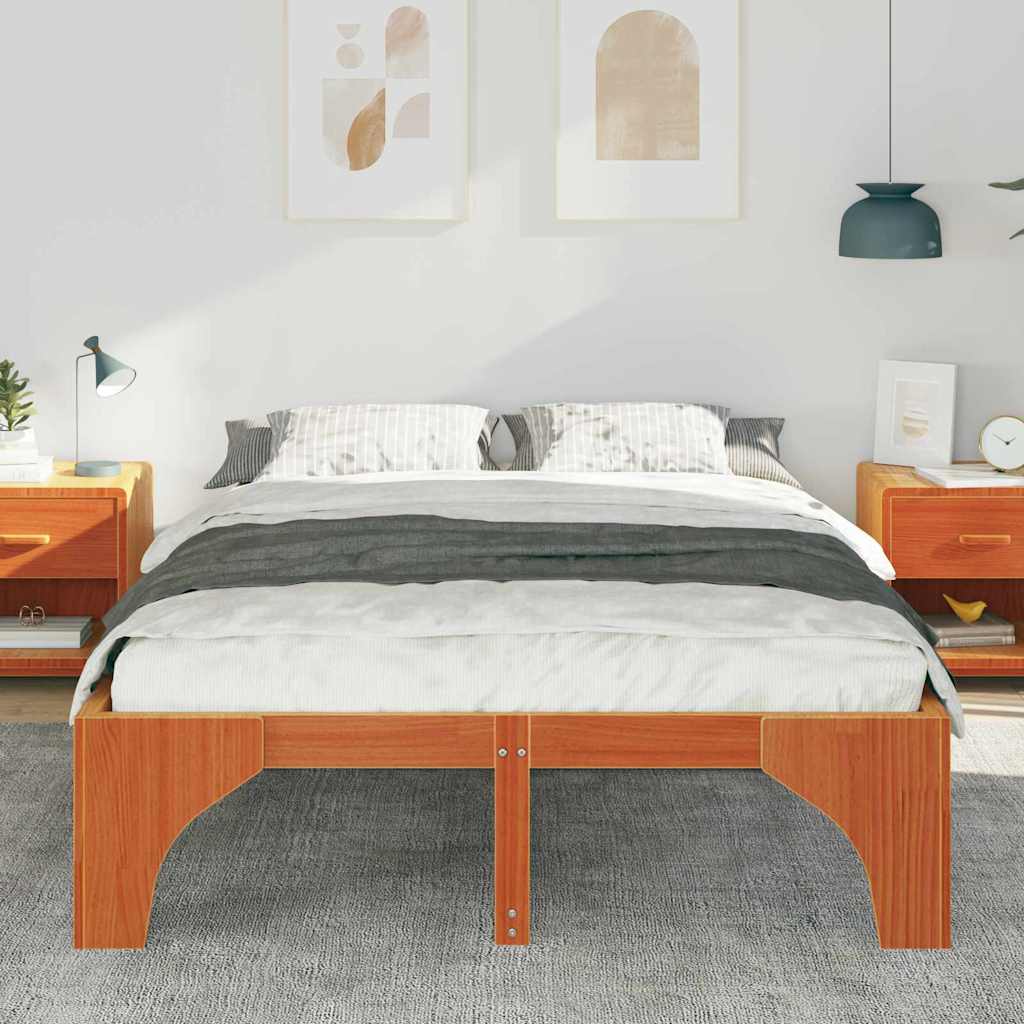 vidaXL Struttura letto a terra Marrone Legno di pino massello
