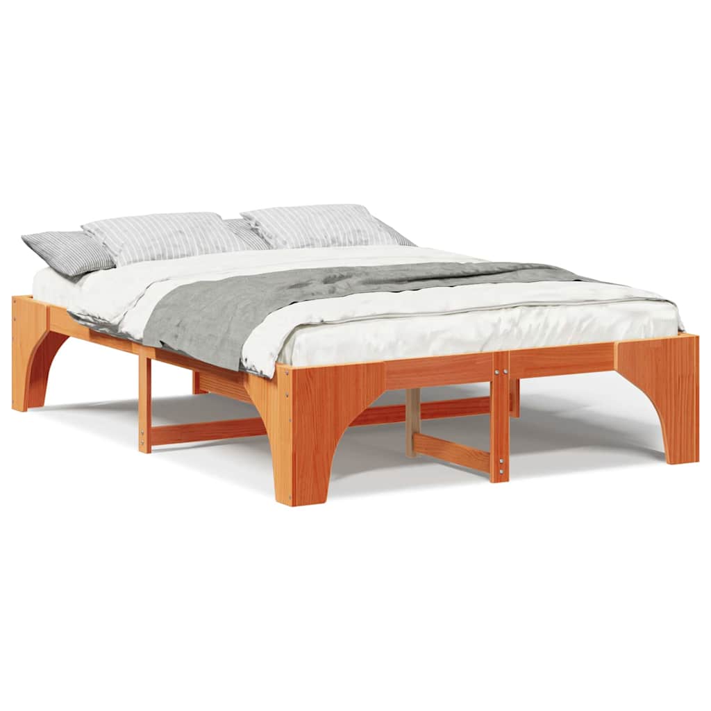 vidaXL Struttura letto a terra Marrone Legno di pino massello