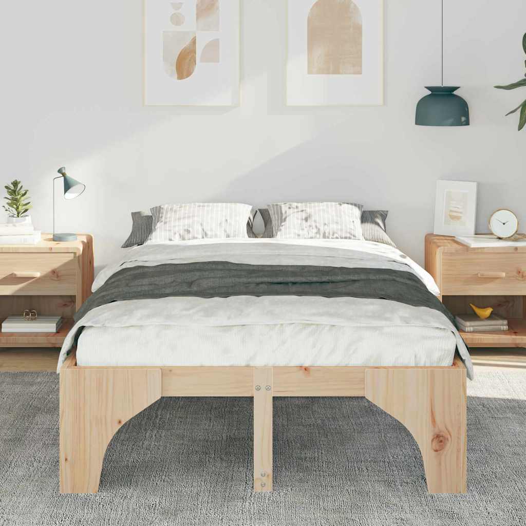 vidaXL Struttura letto a terra Marrone Legno di pino massello