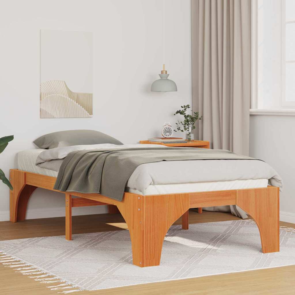 vidaXL Struttura letto a terra Marrone Legno di pino massello