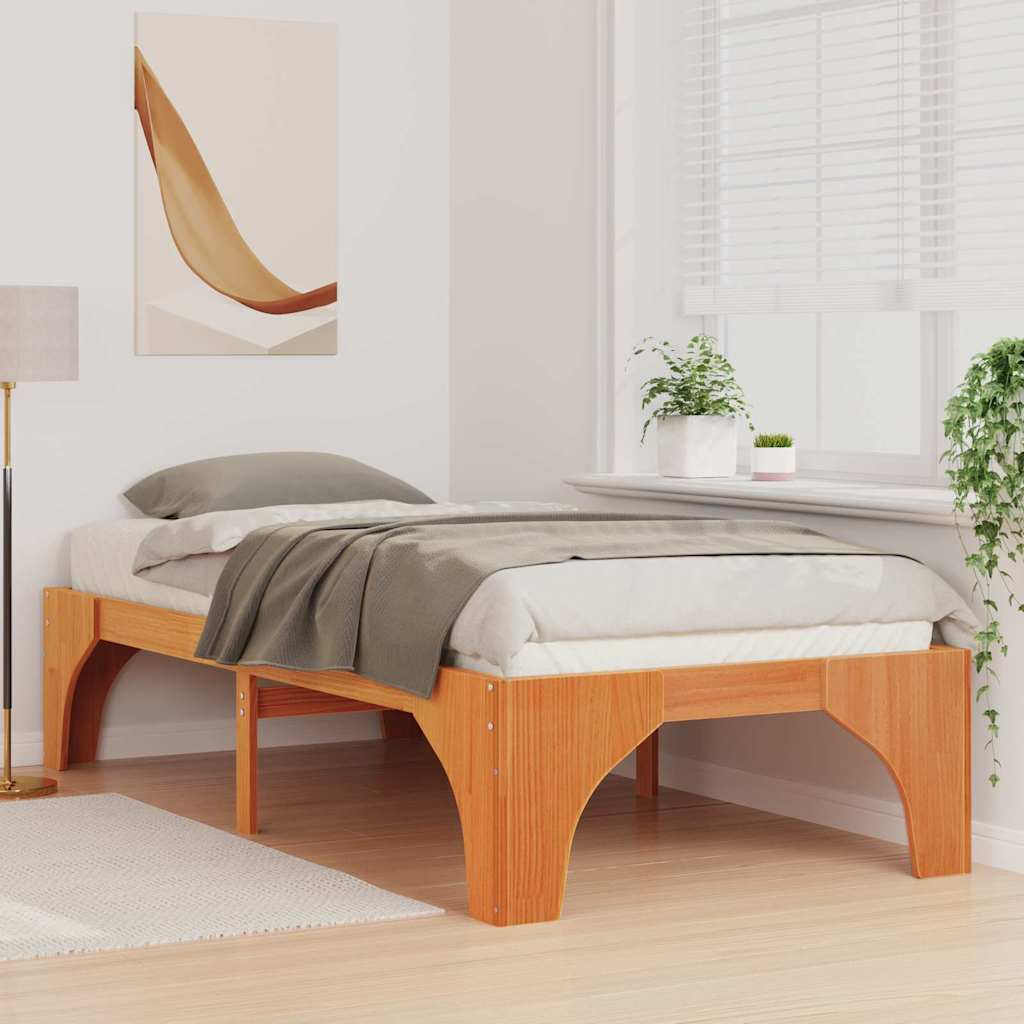 vidaXL Struttura letto a terra Marrone Legno di pino massello