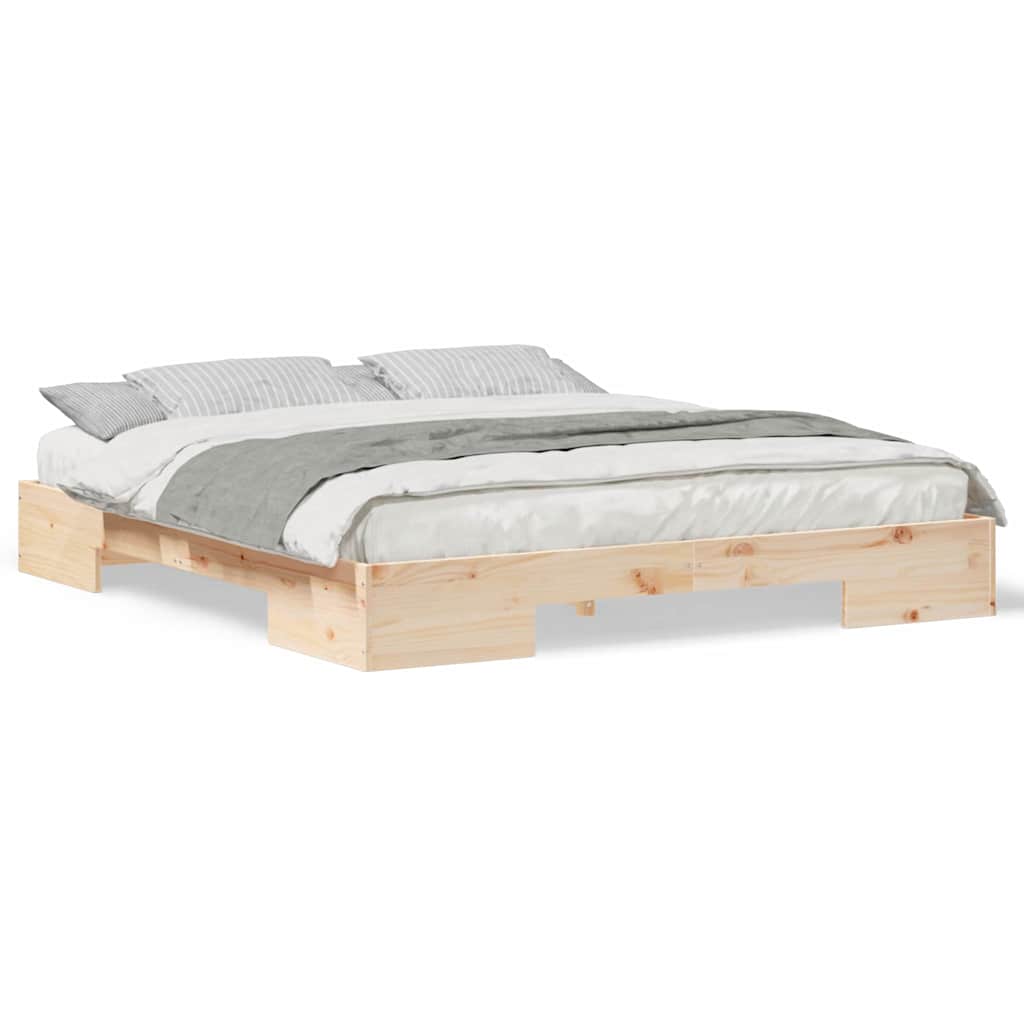 vidaXL Struttura letto a terra Marrone Legno di pino massello