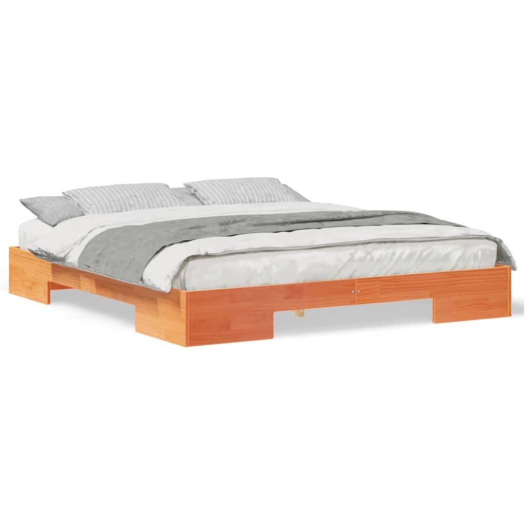 vidaXL Struttura letto a terra Marrone Legno di pino massello