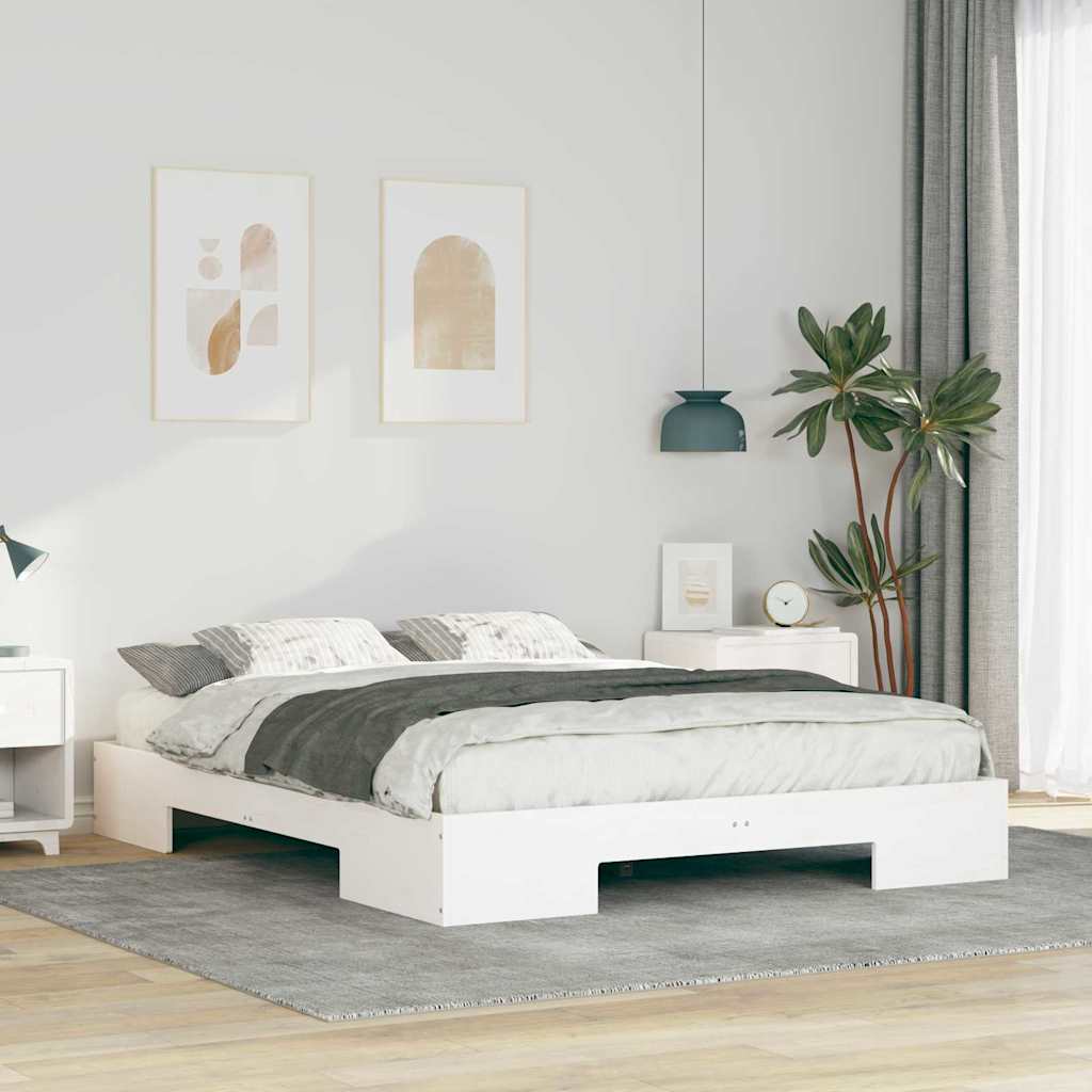 vidaXL Struttura letto a terra Bianco Legno di pino massello