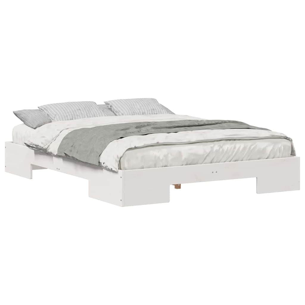 vidaXL Struttura letto a terra Bianco Legno di pino massello